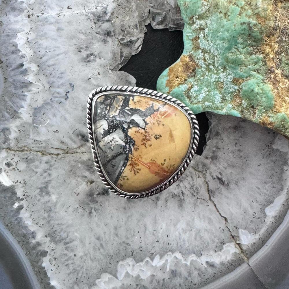 Sterling Southwestern Style Wide Teardrop Maligano Jasper Ring S 7.75 For Women - Picture 2 of 10